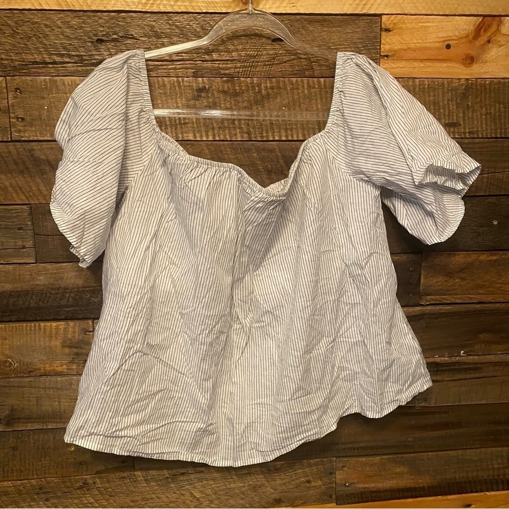 Express Gray White Striped Cotton Linen Off The Shoulder Top
